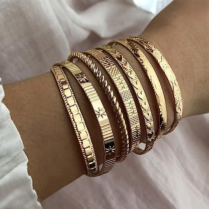 Golden Bangle Bracelets Set for Women, 14k Gold-Plated Multi Layer Stackable Cuff Bracelets, Personalized Boho Non Tarnish Adjustable Bangle Jewelry Gift for Her - color: 7PCS Love twist