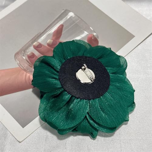 Flash Camellia Flower Brooch Pin for Women Men Elegant Texture Fabric Dahlia Rose Floral Brooches Lapel Pins Dainty Wedding Holiday Party Costume Dress Accessories Jewelry - color: Green