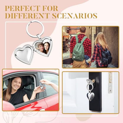 Liliaafar 4 Pcs Silver Stainless Steel Locket Keychains | Keychains That Hold Pictures for Women Mom Chirstmas Gifts - style: Heart