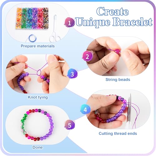 XSEINO About 144 Colors 1200PCS 6mm Glass Beads Bracelet Making Set, 6 Styles of Mixed Crack Beads for Bracelets, Jewelry, and DIY Making - color: Mixed Crackle Beads