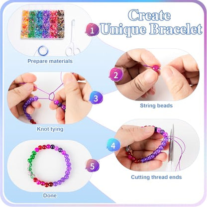 XSEINO About 144 Colors 1200PCS 6mm Glass Beads Bracelet Making Set, 6 Styles of Mixed Crack Beads for Bracelets, Jewelry, and DIY Making - color: Mixed Crackle Beads
