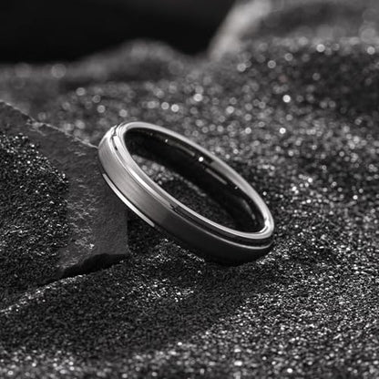 King Will Classic Tungsten Wedding Band for Men, 6/7/8/9/10mm Widths, Polished Finish Step Edge Matte Rings Comfort Fit - color: D-gunmetal 4mm