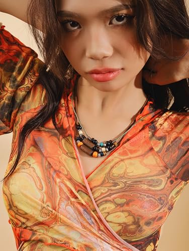 MINACHI Layered Boho Wood Bead Choker Necklace, Hollow Flower Charm, Personality Jewelry for Men and Women - style: Necklace 08-0040