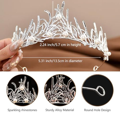 Wedding Crystal Tiara for Women Elegant Bridal Pearl Rhinestone Crown Swan Queen Princess Costume Crown Star Crystal Headpiece Accessory for Cosplay Birthday Party - color: Pearl 1-silver