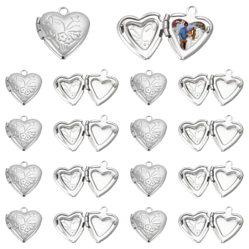 UNICRAFTALE about 20Pcs Photo Pendants Heart Locket Pendants Heart Memory Locket Charms 12.5mm Metal Heart Charms Photo Locket Necklace Pendants for Jewelry Making Charms
