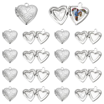 UNICRAFTALE about 20Pcs Photo Pendants Heart Locket Pendants Heart Memory Locket Charms 12.5mm Metal Heart Charms Photo Locket Necklace Pendants for Jewelry Making Charms