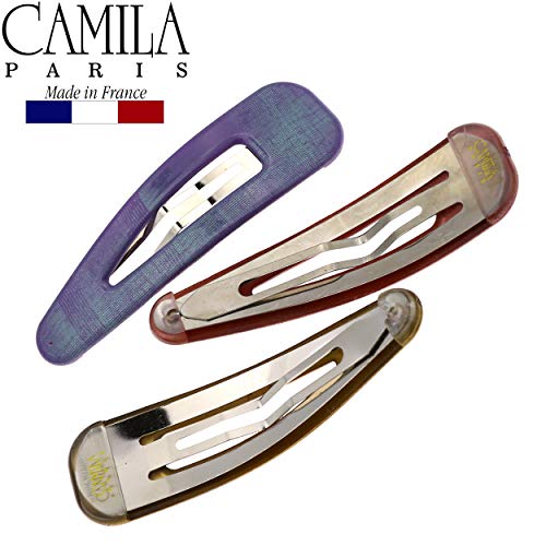 Camila Paris CP2933 French Hair Barrettes Clips, Snap Hair Slides Clic Clac for Women, Styling Girls Side Slide-in Metal Snap Pin Hair Accessories for Women. Strong Hold, No Slip Grip, Made in France - color: 3PK Metalic 3.25"