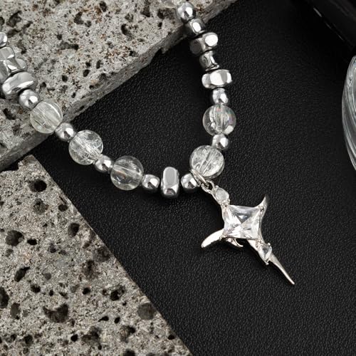 Gothic Cross Star Necklace For Men Women Silver Stainless Steel Cuban Link Paperclip Figaro Bead Chain Punk Kpop Y2k Goth Irregular Layered Cross Pendant Necklace Non Tarnish Jewelry Gift - color: Silver F