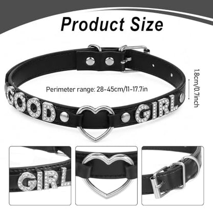 Good Girl Collar, Gothic Punk Cute Owned Choker for Women | Black Heart O-ring Letter Choker Necklace, PU Leather Collar Necklaces, Halloween Christmas Jewelry