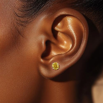 Zircon Flat Back Screw Hypoallergenic Surgical Steel Stud Earrings - color: Luxe Yellow, size: 1ct - 0.24 Inch (6mm)