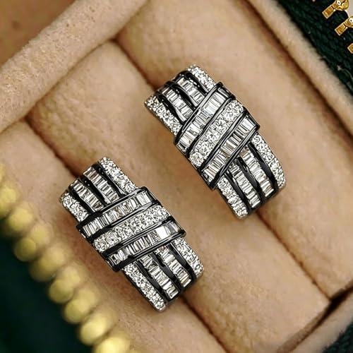 Modern Fashion Women Hoop Earrings Full Crystal CZ Wedding Trendy Jewelry - color: Black Color