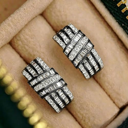 Modern Fashion Women Hoop Earrings Full Crystal CZ Wedding Trendy Jewelry - color: Black Color
