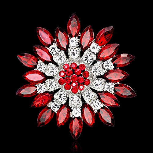 Rhinestone Sunflower Brooch for Women Sparkling Cubic Zirconia Flower Brooch Pin Elegant Large Crystal Floral Lapel Pin Dainty Clothing Hat Bag Accessories Christmas Wedding Bridal Birthday Jewelry - color: Red