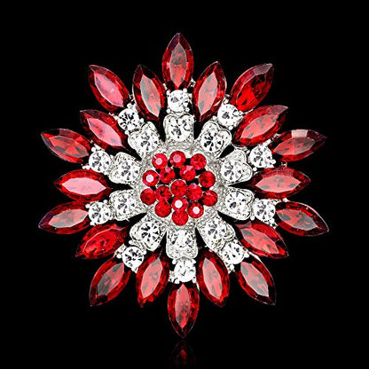 Rhinestone Sunflower Brooch for Women Sparkling Cubic Zirconia Flower Brooch Pin Elegant Large Crystal Floral Lapel Pin Dainty Clothing Hat Bag Accessories Christmas Wedding Bridal Birthday Jewelry - color: Red