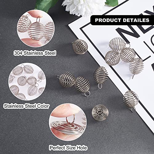LiQunSweet 10 Pcs Stainless Steel Round Wire Pendants Spiral Wrap Around Bead Cage Stone Holder Charm for Jewelry Making DIY Findings - color: Stainless Steel Cage_20mm