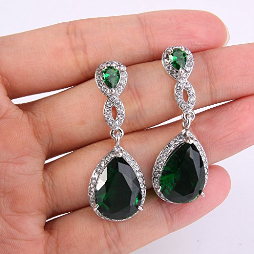 EVER FAITH Cubic Zirconia Wedding Earrings for Women Brides, Austrian Crystal Birthstone 8-Shape Infinity Bridal Dangle Earring - style: Pierced_Green Silver-Tone
