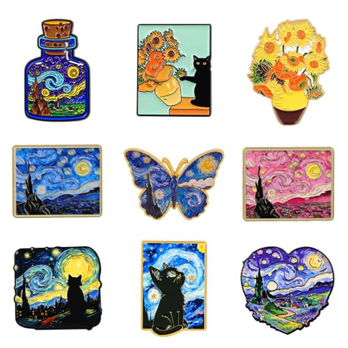 4/6/9/10/12/16/20PCS Cute Enamel Pins Bulk Set, Art Aesthetic Lapel Brooches, Humorous Quote Pins for Backpacks Jackets Hats Bags, Novelty Cool Badges for Women, Men, Teens, Kids - style: 9pcs Art