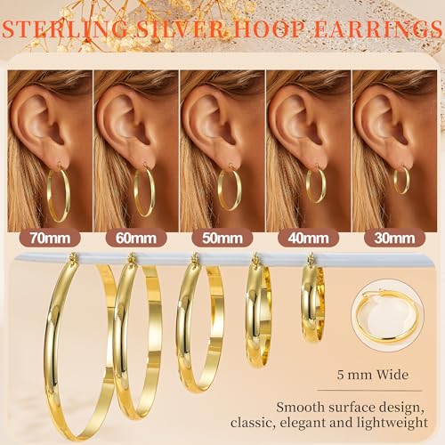 Apsvo Hoop Earrings for Women, 5mm Wide 14K Gold Plated/Silver Hoop Earring Hypoallergenic 925 Sterling Silver Earrings Lightweight Large Earrings for Women - color: Gold &70mm
