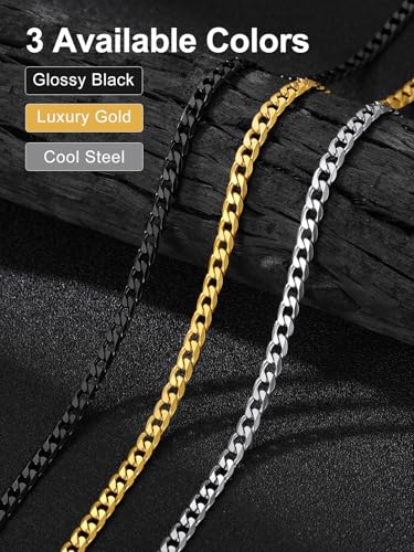 Suplight Cuban Link Chain Necklace for Men Women, Stainless Steel/Black/18K Gold Plated Chain 4mm/6mm/9mm Wide Cuban Chain Necklace, Hip Hop Jewelry 18"-30" - color: a. 4mm width-Steel, size: 18 inches