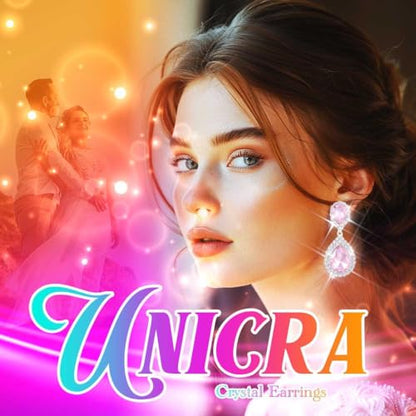 Unicra Silver Rhinestone Teardrop Earrings Crystal Wedding Bridal Dangle Earrings Prom Drop Earrings for Women and Brides - color: Pink