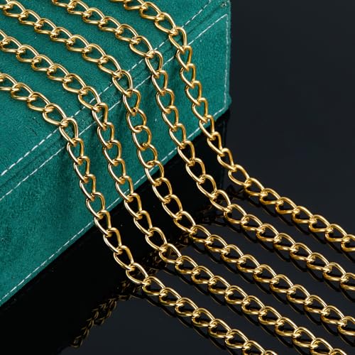 UMAOKANG Gold Chains for Jewelry Making Stainless Steel Twist Cable Chain | 6.6 Feet PVD Gold Plated Bulk Chains Twisted Link Jewelry Chain Roll with Jewelry Supplies Findings - color: Cable (Gold)