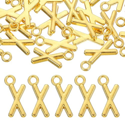 uxcell Letter Charm, Alloy Letter Initial Alphabet Charm for DIY Craft Jewelry Making Bracelets Earrings Necklace - color: Gold - X