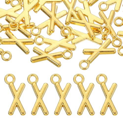uxcell Letter Charm, Alloy Letter Initial Alphabet Charm for DIY Craft Jewelry Making Bracelets Earrings Necklace - color: Gold - X