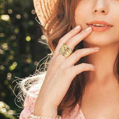 Mytys Wide Band Rings Twisted Rope Ring Two-Tone Mixed Metal Braided Statement Rings Fashion Jewelry for Women - color: Gold