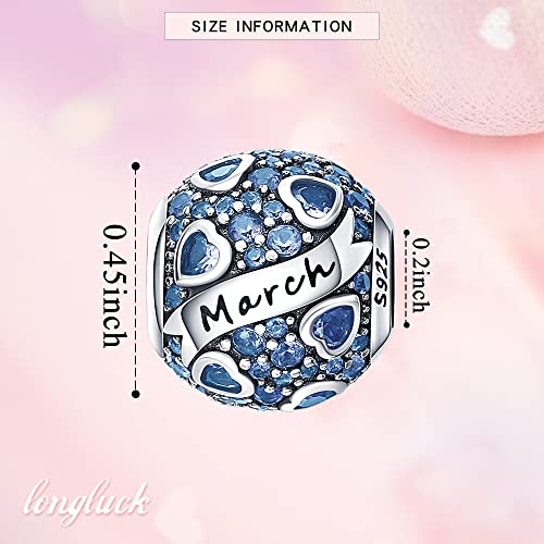 925 Sterling Silver Birthstone Charms fits Charms Bracelets for Woman，with 5A Cubic Zirconia Dangle Pendant Bead,Happy Birthday Charms for Bracelet and Necklace Valentine's Day Mother's Day Gift - color: 1-March Birthstones