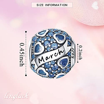 925 Sterling Silver Birthstone Charms fits Charms Bracelets for Woman，with 5A Cubic Zirconia Dangle Pendant Bead,Happy Birthday Charms for Bracelet and Necklace Valentine's Day Mother's Day Gift - color: 1-March Birthstones