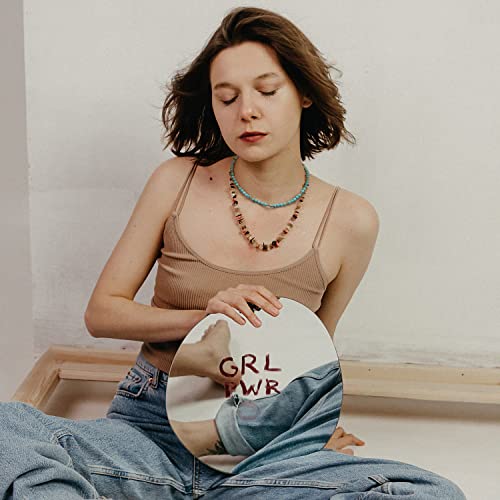 Aobei Pearl Gemstone Beaded Choker Necklace for Women Boho Turquoise/Cultured Freshwater Pearls/Garnet/Amazonite Jewelry - color: K Blue-green Round Turquoise