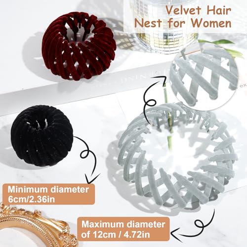 DI QIU REN 6 Pcs Expandable Bird Nest Clips Secure Ponytails and Hair Buns | Flexible Spiral Design, Sparkling Accent Detail, Lightweight Hold, Quick Styling for Thick, Thin, Curly, Straight Textures - color: Color-Velvet & Rhinestones