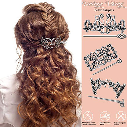 Syhood 6 Pieces Vintage Silver Celtic Hair Slide Hairpin Celtic Knot Hair Stick Creative Barrette Metal Stick Clips Hairpin Accessories for Women - style: Elegant