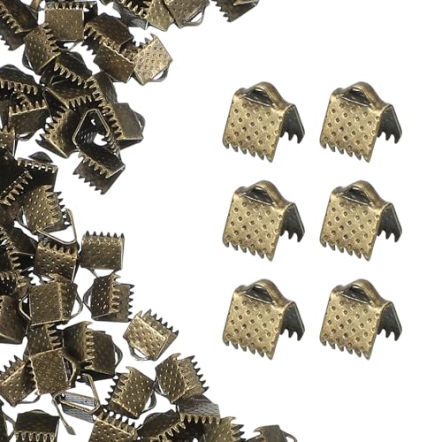 uxcell 200Pcs Ribbon Ends, 6mm Ribbon Crimp Clamp End Bookmark Leather Pinch Crimps Cord Ends, Foldable Clasps Crimp End for Necklace Bracelet DIY Craft Making, Bronze - color: Bronze, size: 6mm
