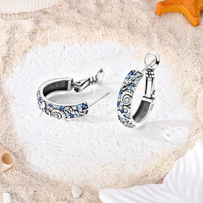 925 Sterling Silver Huggie Hoop Earrings for Women with 5A Cubic Zirconia Jewelry Birthday Gift - style: Sea world