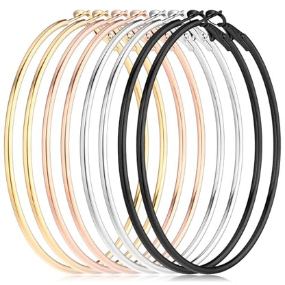 4Pcs Stainless Steel Hoop Earrings, Large Circle Silver Hoop Cartilage Gold Silver Rose gold Black Oversize Earrings for Women - size: 60 mm