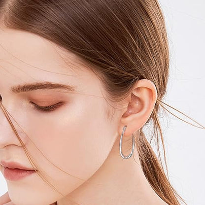 Sterling Sliver Hoop Earrings - Silver Oval Hoop Stud Earrings for Sensitive Ears for Women