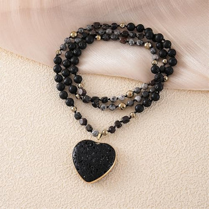 Long Necklaces for Women Boho, Oval Waterdrop Turquoise Pendant, Natural Stone Beaded, Handmade,Vintage & Elegance, Boho Fashion Charm Beaded Necklace for Women - style: K-Heart Lava Rock Pendant
