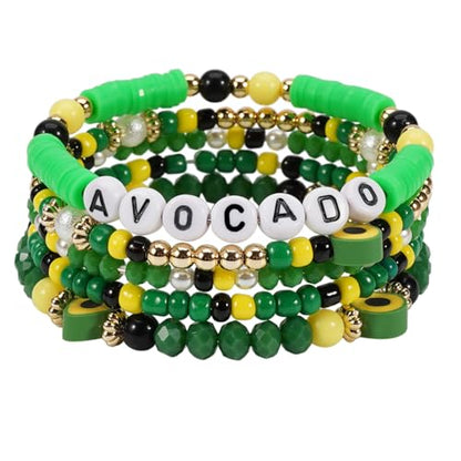 Twinfree Bohemian Cute Fruit Banana Cherry Strawberry Pineapple Mango Polymer Clay Beaded Stackable Stretch Bracelets - color: color 17