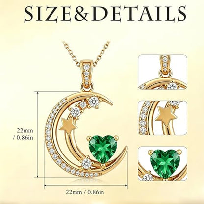 Midari 18K Gold Moon Star Necklace Moon Star Pendant Necklace with 12 Months Birthstones Moons Jewelry Gifts for Women Mom Her - color: 05-May