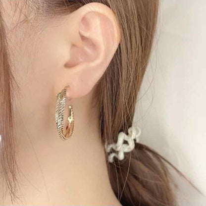 Hoop Invisible Clip On Earrings for Women Not Pierced Gold Small Twisted Hoop Comfortable Silver Large Clip On Earrings - color: Textured Triple Hoop Gold