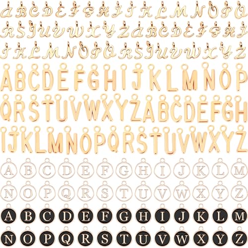 SANNIX 156Pcs/6 Sets Letter Charms, Letter Charms 3 Styles A-Z Initial Alphabet Metal Charms with 200Pcs Open Jump Rings for Bracelet Earrings Necklace, Jewelry Making, KC Gold - color: KC Gold White Black