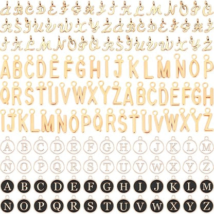 SANNIX 156Pcs/6 Sets Letter Charms, Letter Charms 3 Styles A-Z Initial Alphabet Metal Charms with 200Pcs Open Jump Rings for Bracelet Earrings Necklace, Jewelry Making, KC Gold - color: KC Gold White Black