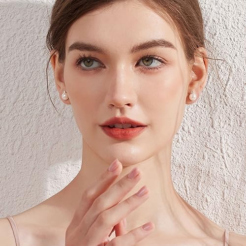 Han han Pearl Stud Earrings for Women 925 Sterling Silver, Pearl Jewelry Gift for Women 8MM-13MM - style: B-Small Pearl Studs 8mm