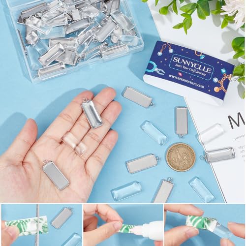 SUNNYCLUE 1 Box 80Pcs Pendant Trays Set Small Rectangle Stainless Steel Bezel Tray Pendant Cabochon Settings Cabochon Blanks Bezels for Jewelry Making Charms DIY Earrings Bracelets - color: Rectangle Stainless Steel Cabochon Settings