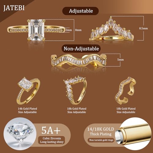 JATEBI Stackable Rings for Women 14K Gold Plated Kunckle Rings Set Dainty Simple Trendy Adjustable Perfect for Stacking Layering on Thumb and Knuckle 3 Pcs