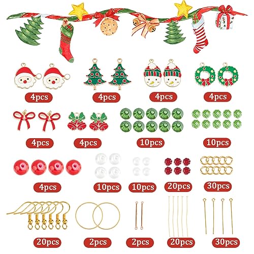 SUNNYCLUE 1 Box DIY 10 Pairs Christmas Charms Enamel Snowman Charm Earrings Making Starter Kit Red Green Rondelle Beads Christmas Tree Jingle Bell Charm Santa Claus Charms for Jewelry Making Kits - color: 7-diy-10 Pairs Christmas Enamel Earrings