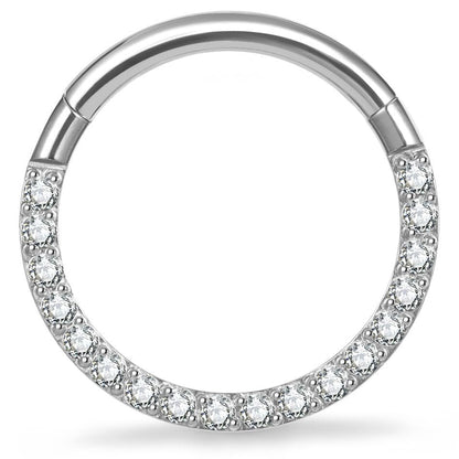 Titanium 16G Septum Ring Piercing Jewelry Nose Rings Hinged Clicker Hoop | G23 Titanium Silver Gold Hinged Segment Daith Piercing Jewelry Non-irritating , Clicker Septum Nose Piercing Jewelry Hoops - color: 07 Front face CZ-Silver, size: 16G-8mm
