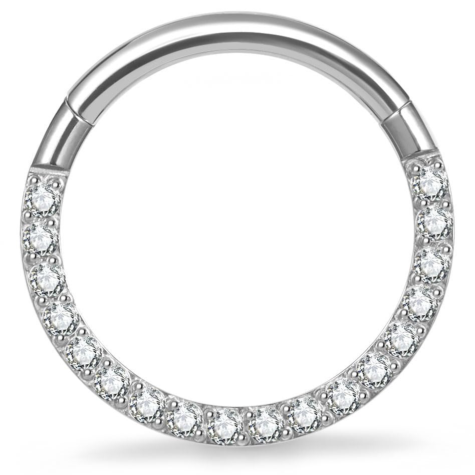 Titanium 16G Septum Ring Piercing Jewelry Nose Rings Hinged Clicker Hoop | G23 Titanium Silver Gold Hinged Segment Daith Piercing Jewelry Non-irritating , Clicker Septum Nose Piercing Jewelry Hoops - color: 07 Front face CZ-Silver, size: 16G-10mm