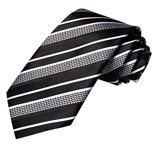 Hi-Tie Men 63inches Tie Set Extra Long Necktie Paisley Tie Pocket Suqare Cufflinks Big and Tall Men Tie - color: Black Grey Silver